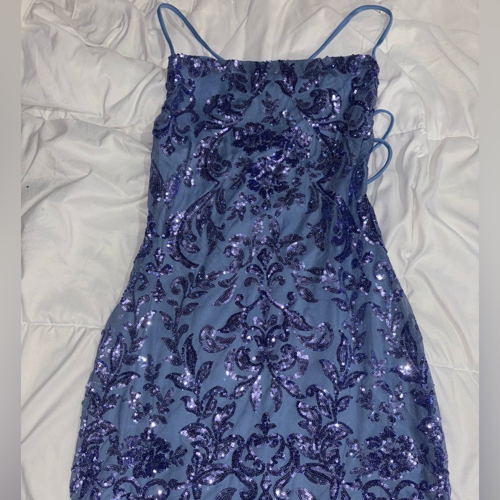 Sparkling Blue Sequin Dress with Straps